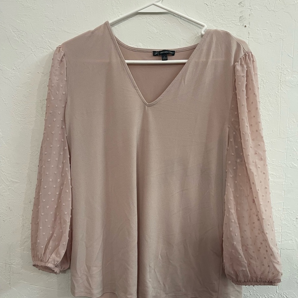 Adrianna Papell - Elegant V-Neck Blouse with Sheer Sleeves